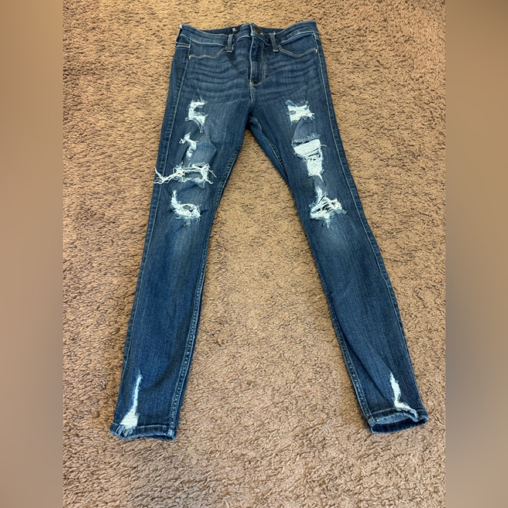 2 FOR $20 Hollister High Rise Crop Distressed Blue Jeans Leggings Destructed 5R